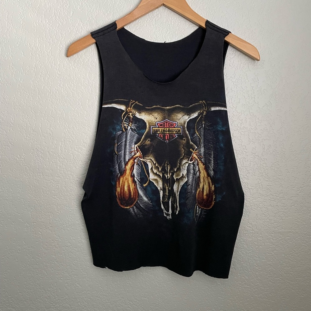 Vintage Harley Davidson Cow Skull Crop Tank Top